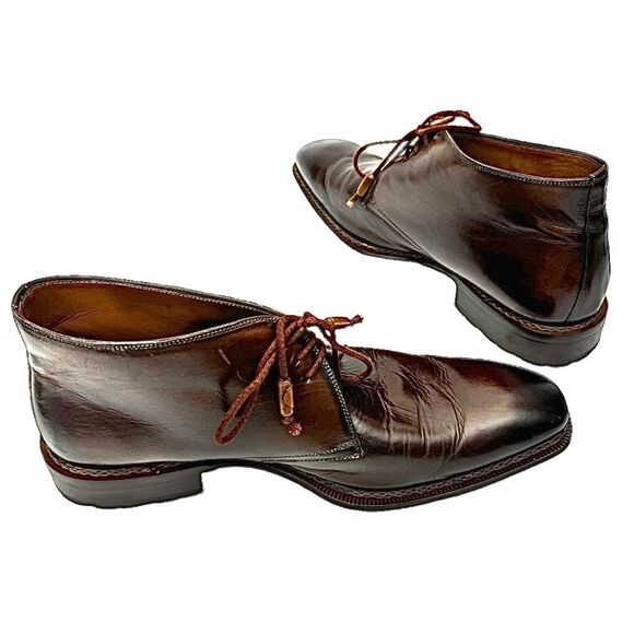 Mezlan Testa II Men’s 9 M Brown Italian Calfskin Leather Chukka Boots Pre-Owned - Picture 9 of 14
